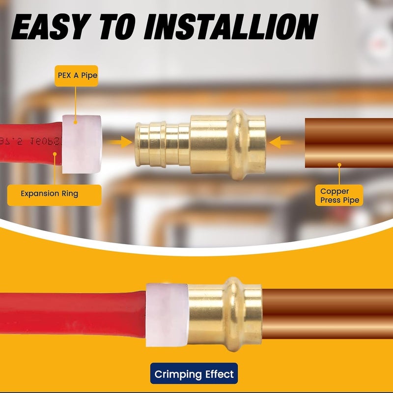 Abbiemo 10PCS 1/2 inch Propress x 1/2 inch PEX-A Adapter Crimp Fittings Brass Coupling with EPDM O-Ring for Copper Pipe Connections Lead-Free Brass 250 PSI Pressure Rating Leak-Proof - Image 5